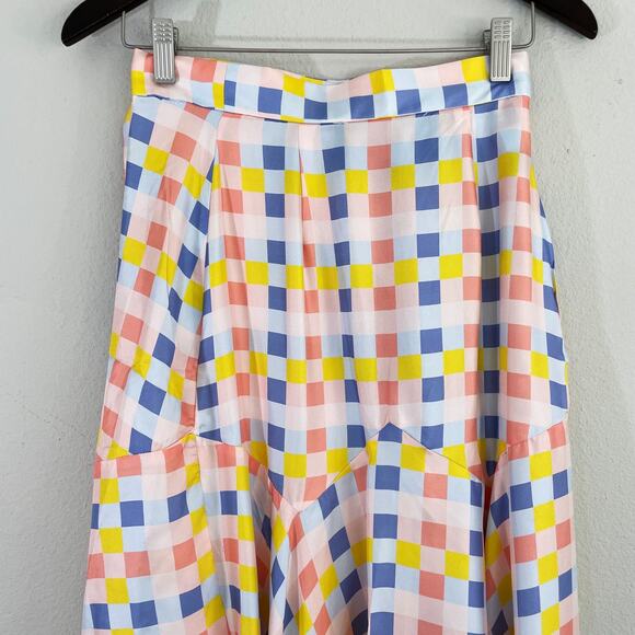 NWT Paper London Women's 100% Silk Foxglove Wrap Skirt Multi Check US 0 UK 4 - Picture 7 of 12